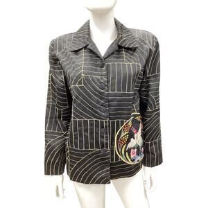Vintage Anage Blazer Women’s Size L Embroidered Made In India Black And Gold